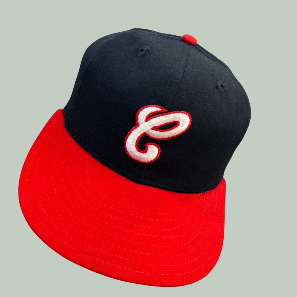 New Era Cleveland Indians Hat Mens 6 3/4 Navy Red Excellent Vintage 90s Fitted